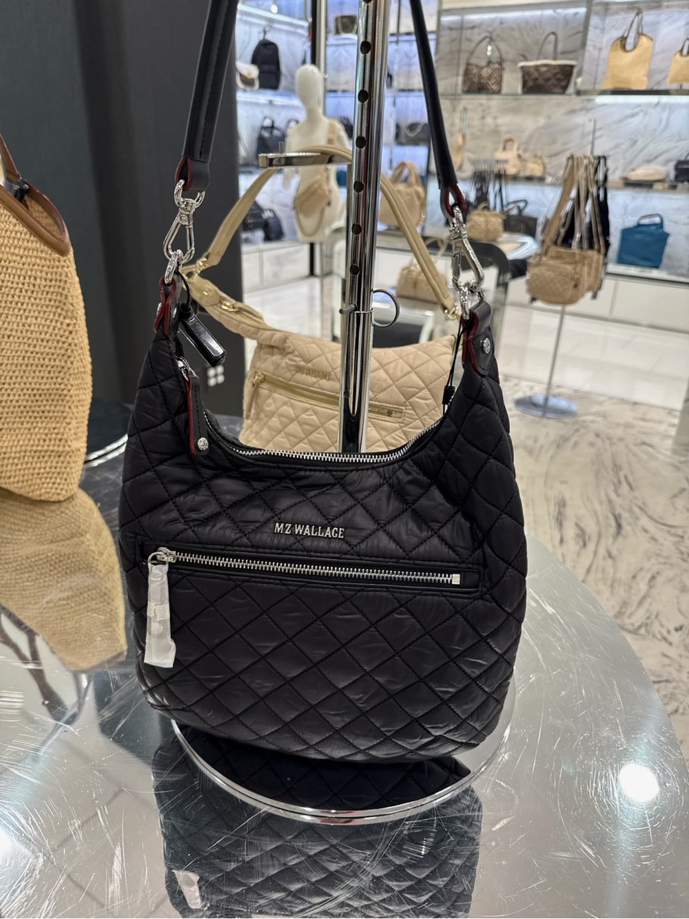 MZ WALLACE Crosby Black Quilted Hobo Bag